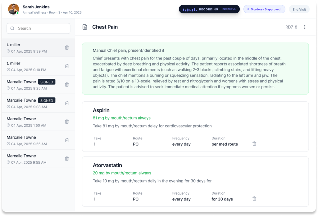 Notiro AI clinical order management dashboard screenshot