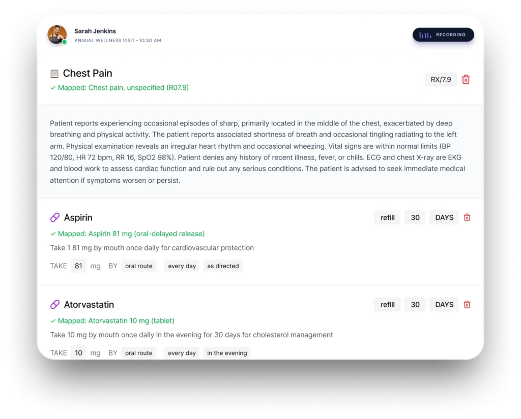 Notiro AI clinical order entry dashboard for clinics